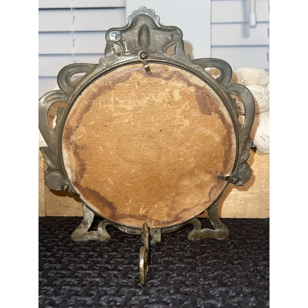 Antique Art‎ Nouveau Mirror Decorative Arts Cast Iron Gold Dresser Countertop
